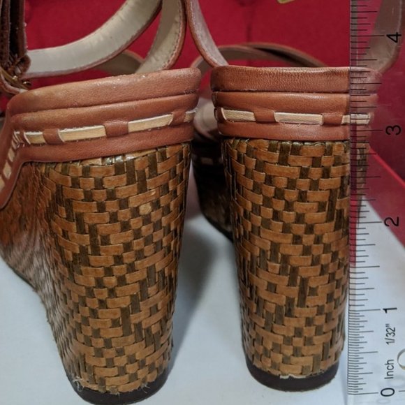 Vince Camuto Tan & Brown Leather Wedge Sandals - Picture 4 of 6